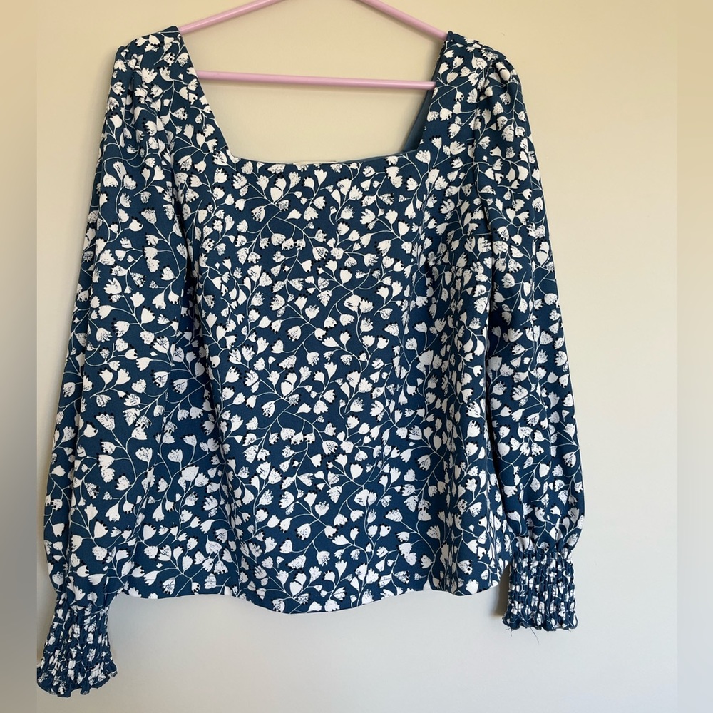Blue floral square neck top size medium